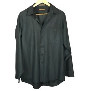 Milano Uomo Shirt Button Front Olive Green Men's 16 34/35 Button Up‎ Long Sleeve